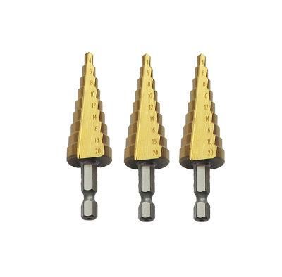 3PCS 4-20mm HSS Titanium Step Drill Bit Set with Hex Shank Straight Flute for Metal Cutting Tools