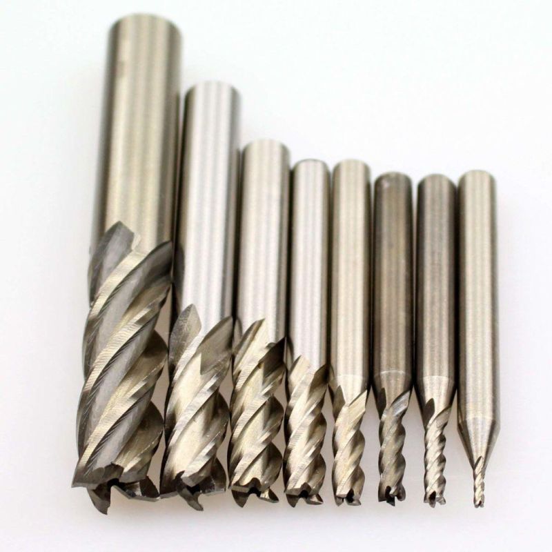 1/16′′ 1/8′′ 5/32′′ 3/16′′ 1/4′′ 5/16′′ 3/8′′ 1/2′′ HSS 4 Flute Straight Shank Square Nose End Mill Cutter (8 PCS)