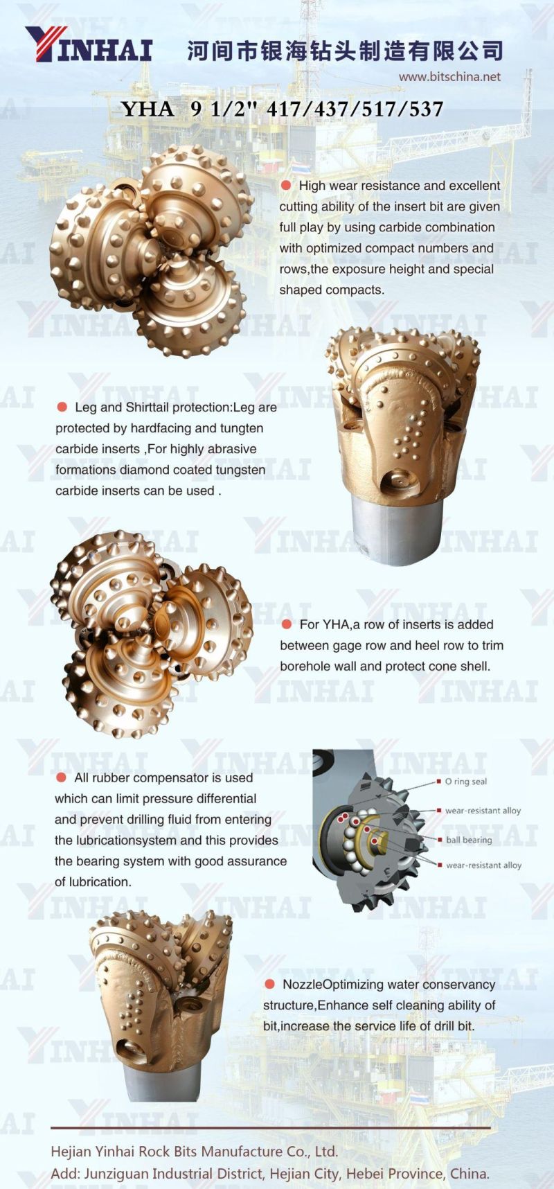 9 1/2 Inch IADC517 Tricone Roller Cone Rock Button Bit for Well Drilling