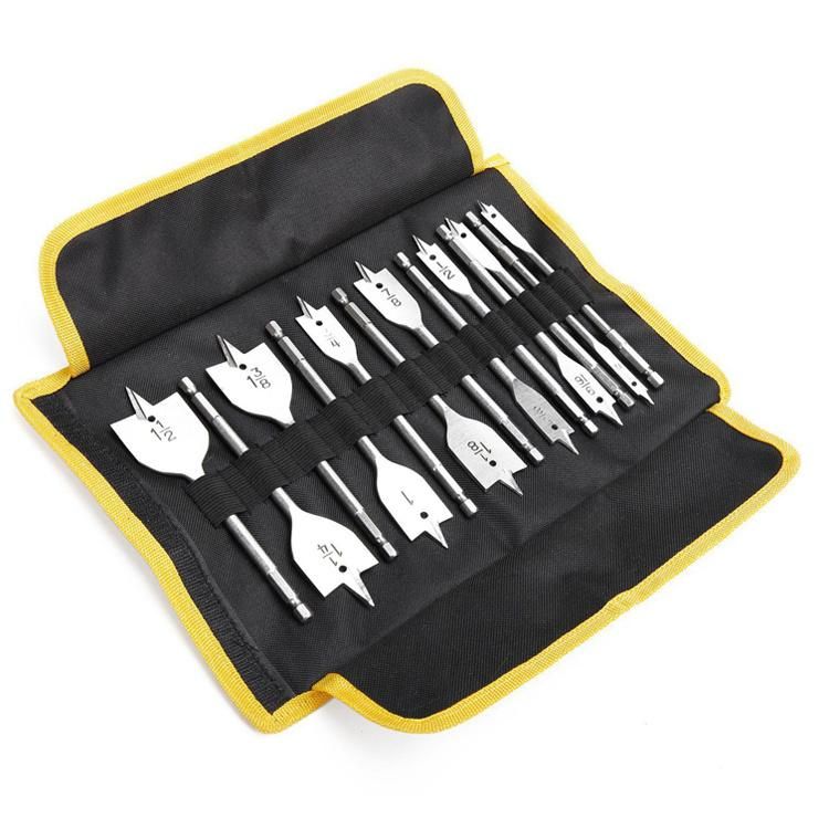 Quick Cutting Spade Bits Wood Drilling Flat Spade Drill Bit Set with Canvas Bag Packing
