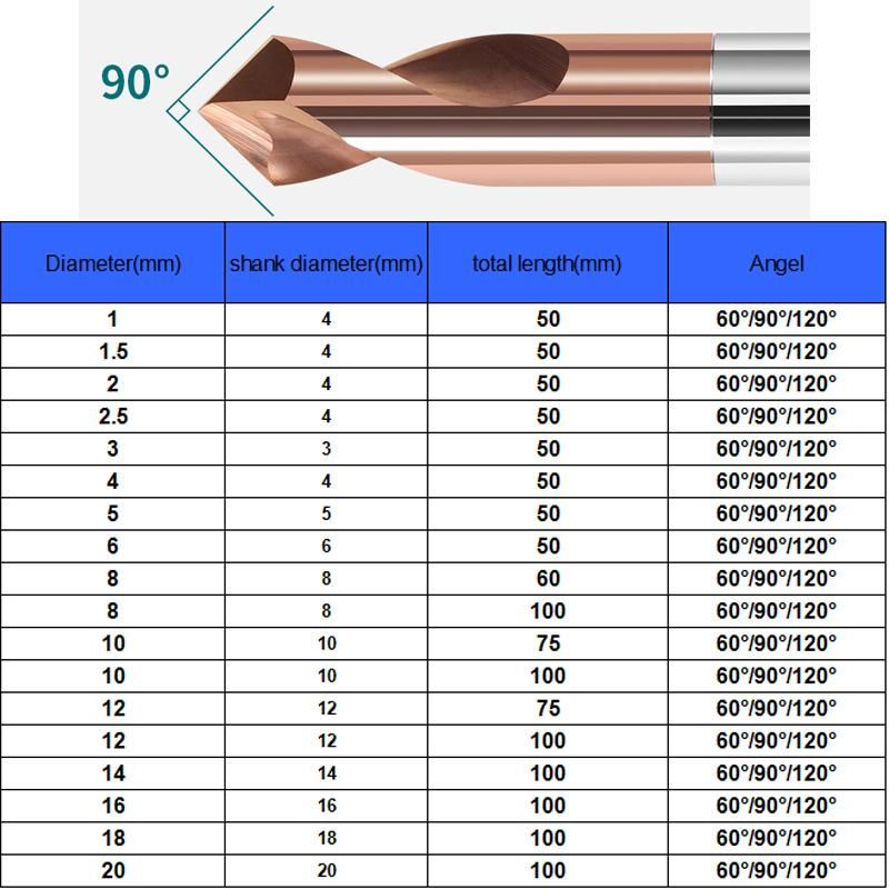 Spotting Drill Bits 60/ 90 /120 Degree HRC55 Cutting Spot Drilling Coated Tisialn