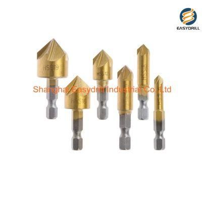 6PCS Hex Shank 90 Degree 5 Flutes HSS Countersink Drill Bit Set for Metal Deburring (SED-CS5F-6)