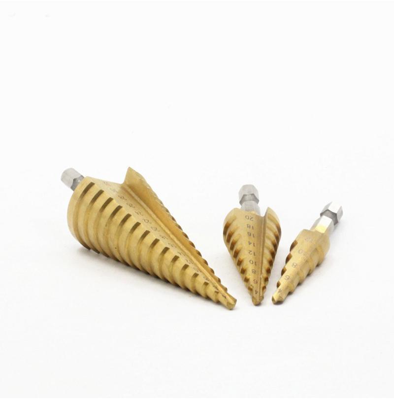 3PCS 4-20mm HSS Titanium Step Drill Bit Set with Hex Shank Straight Flute for Metal Cutting Tools