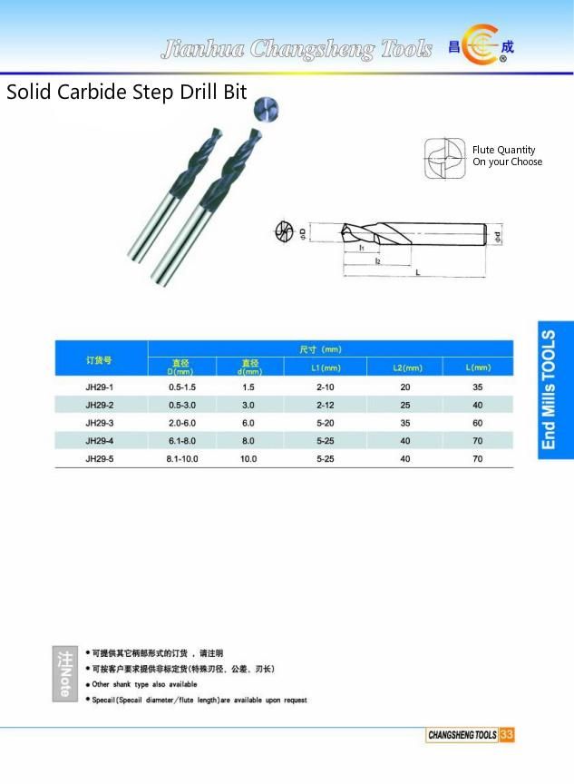 Coated Tisin Solid Carbide 2 Flutes Twist Drill Bit for Drilling Hole