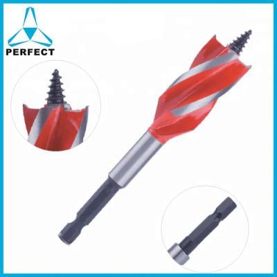 Quick Change Hex Shank Tri-Flute Three Spurs Wood Auger Drill Bit for Faster Drilling