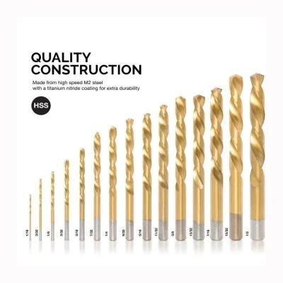 Left Hand Drill Bit Set, 15 Piece M2 HSS with Titanium Nitride Coating