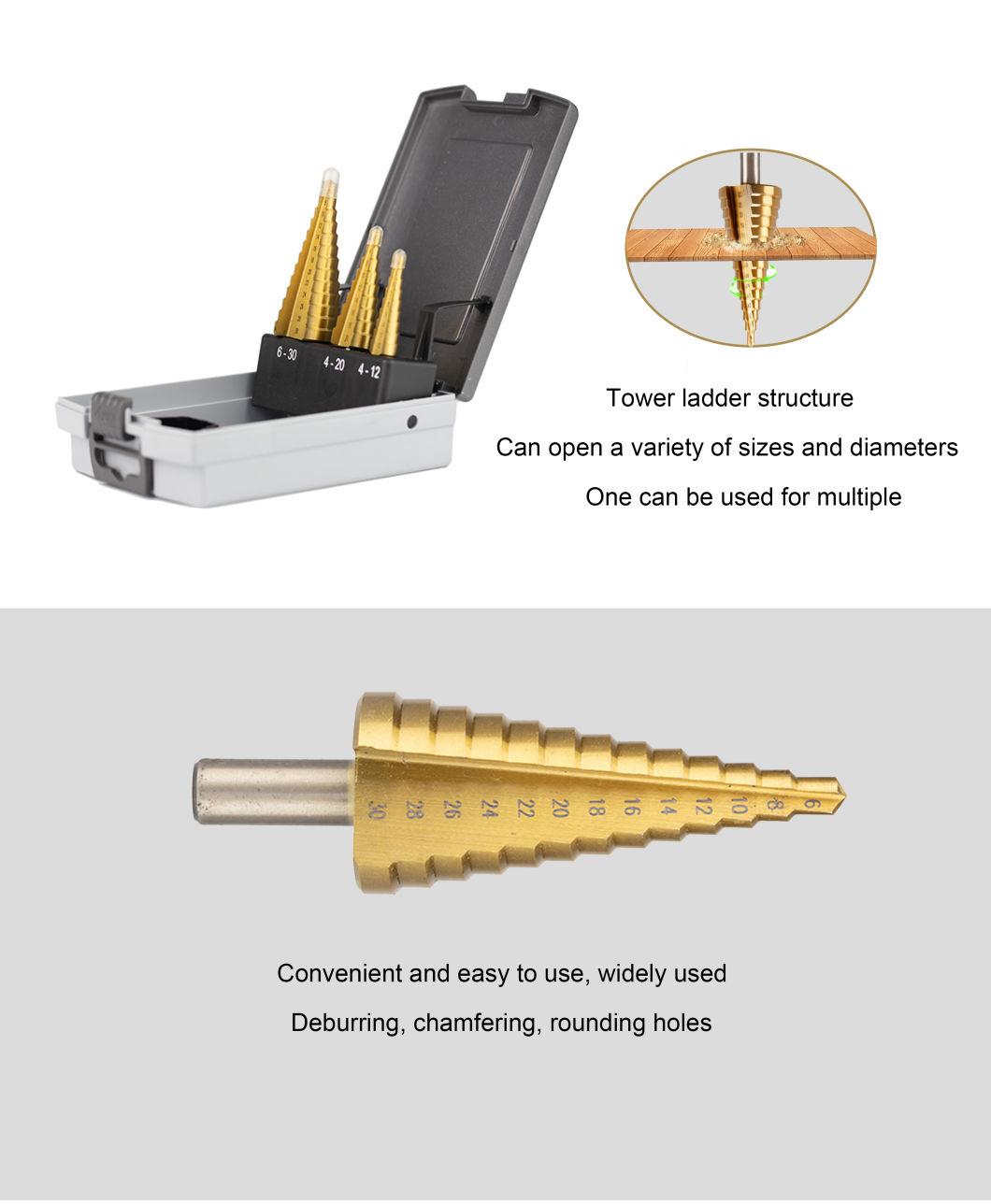 3PC HSS Cone Step Drill Cutter Bit Set for Wood/Steel