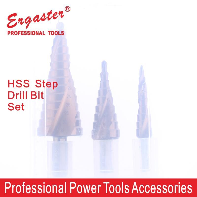 3PC Double Flute HSS M2 Step Drill Bit Set