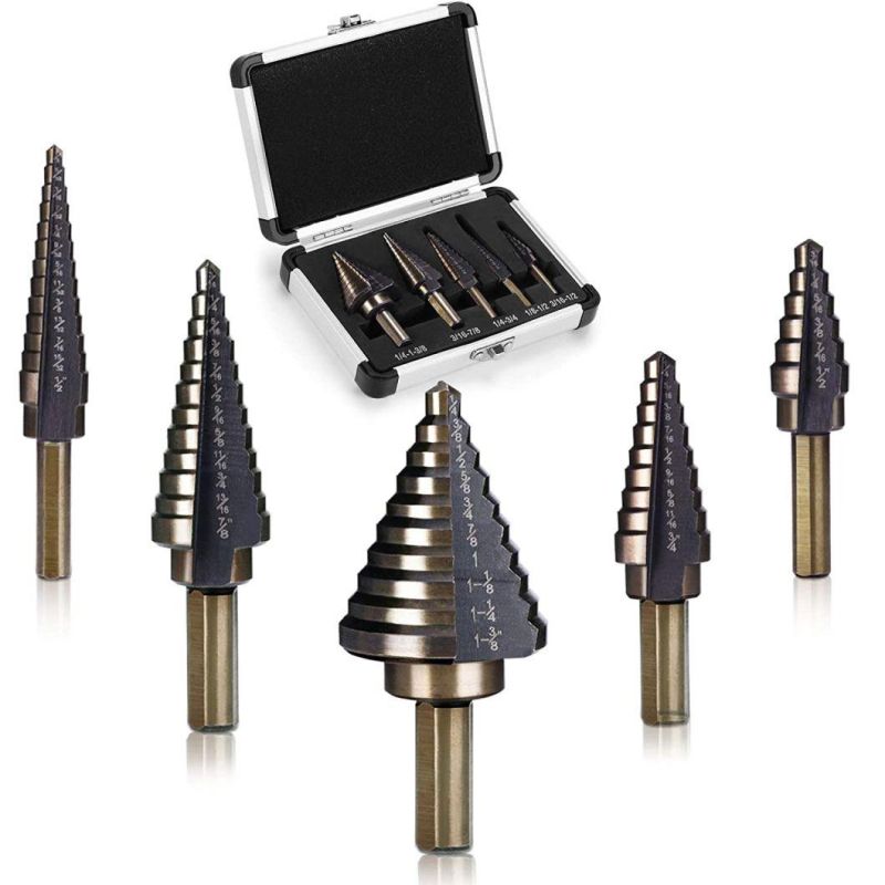 5pack HSS Grooved HSS Titanium Coated Spiral Step Drill Bit