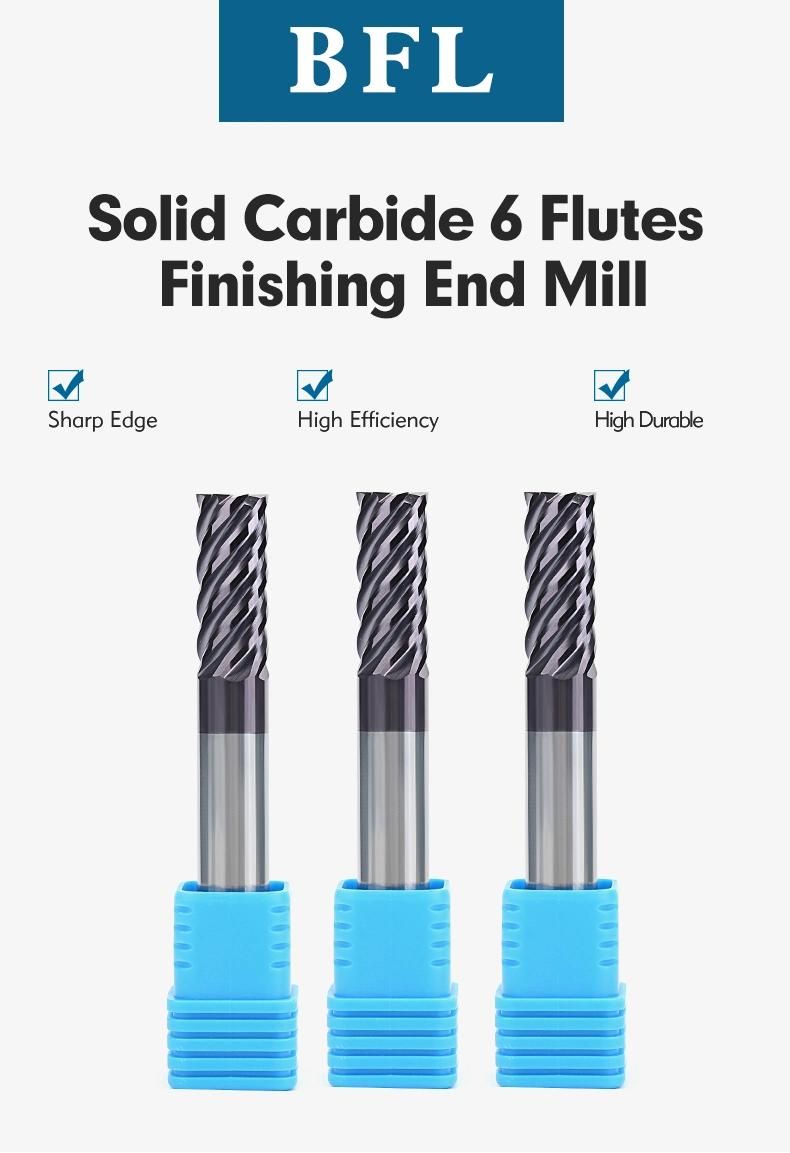 Solid Carbide 6 Flute Finish Milling Tool 6 Flute Finish Working End Mills