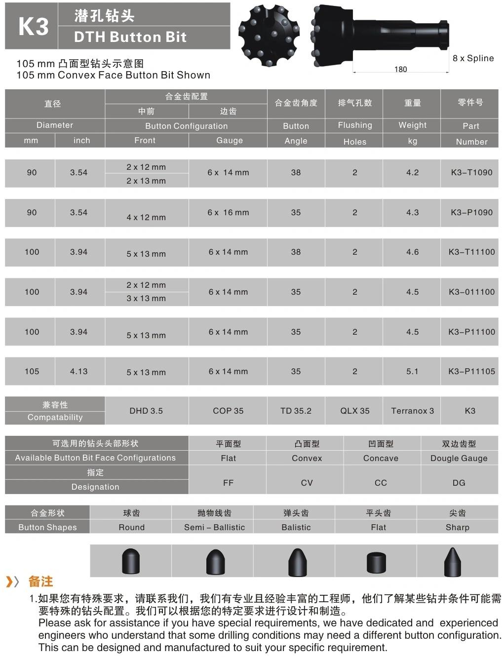 KAISHAN K3-P11105 High Pressure 105mm DTH Drilling Bit