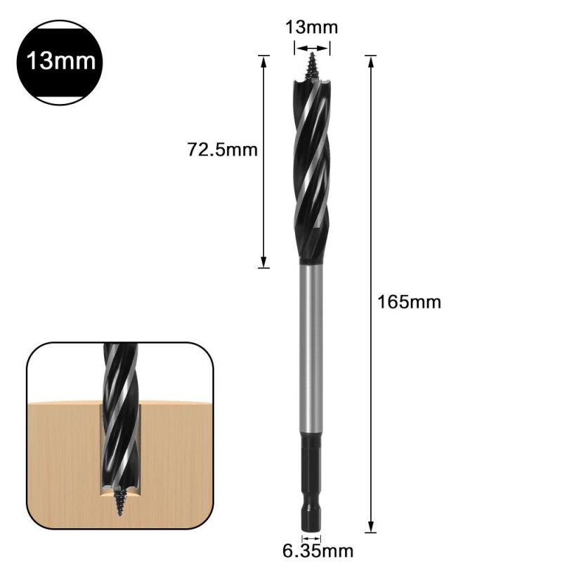 Four Flute Hex Shank 10mm-35mm Carbon Steel Woodworking Wood Holes Auger Drill Bit