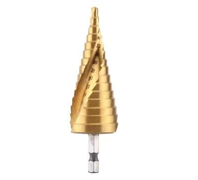 Step Drill Bit High Speed Steel HSS Titanium Coated Spiral Flute 1/4&quot; Hex Shank Power Tools 4mm to 32mm for Wood Board PVC Aluminum