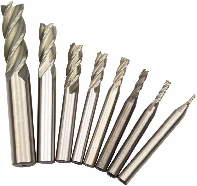 1/16′′ 1/8′′ 5/32′′ 3/16′′ 1/4′′ 5/16′′ 3/8′′ 1/2′′ HSS 4 Flute Straight Shank Square Nose End Mill Cutter (8 PCS)