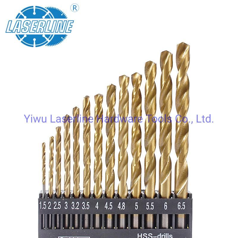 Fast Selling 1.5-6.5mm 13PCS HSS Titanium Coated Twist Drill Bit Set for Metal Wood