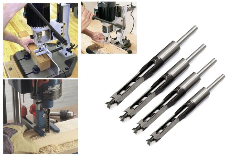 Square Auger Solid Center Bit Carpentry Hollow Square Mortising Chisel and Bits for Woodworking