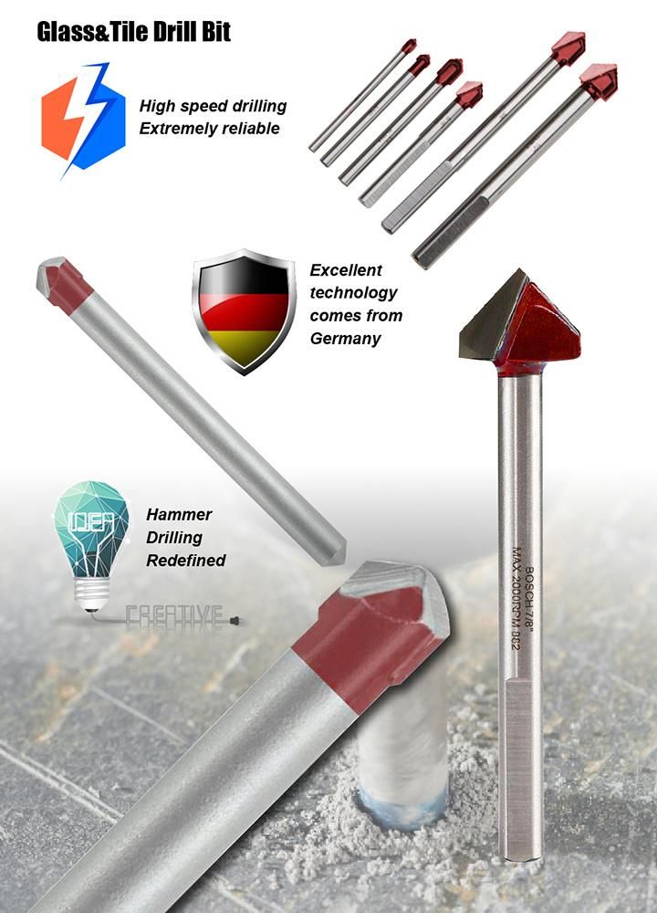 Supreme Quality T. C. T. V-Groove Glass&Tile Drill Bit ANSI Standard for Glass, Ceramic, Tile, Porcelain Stoneware Drilling