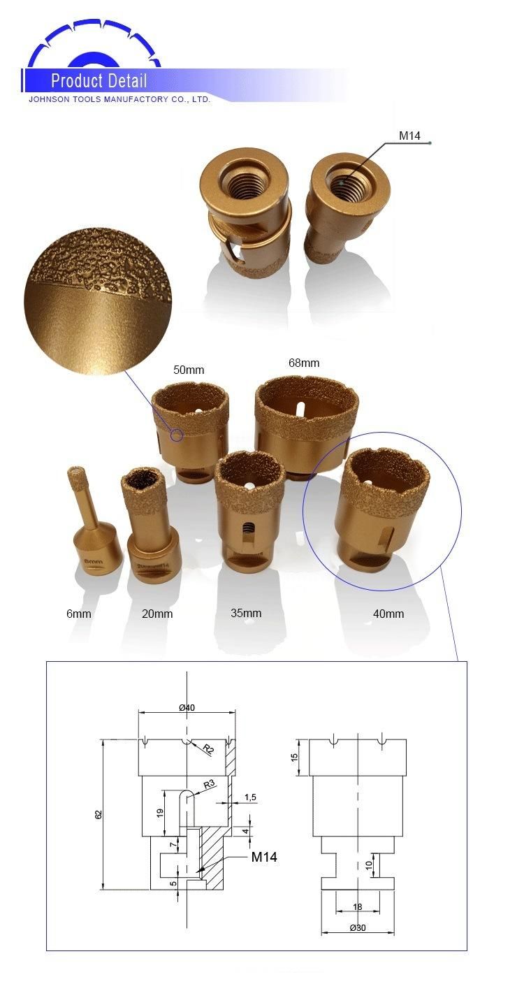 4 Pieces Diamond Vacuum Brazed Core Drilling Bits Set for Tile Porcelain Ceramic