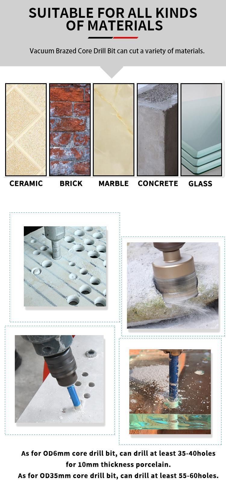 Quick Release Dry Use Vacuum Brazed Tile Diamond Core Drill Bit for Ceramic Porcelain
