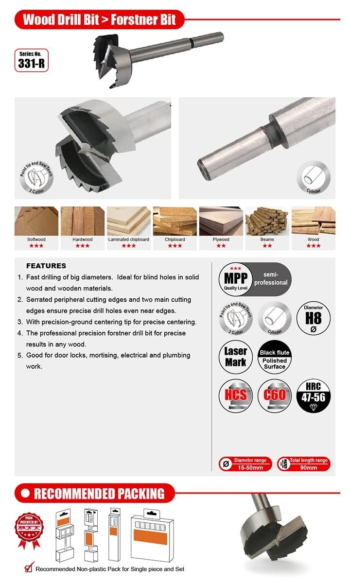 Premium Quality Forstner Bit Cylindrical Shank Saw Teeth for Wood Chipboard Plywood MDF Plaster Drilling