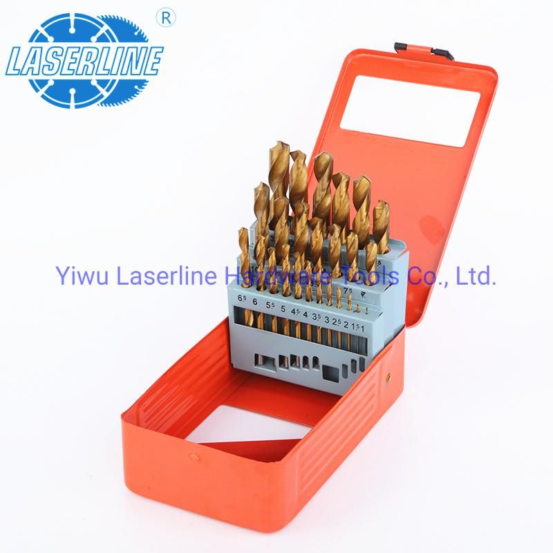 Hot Selling 1.0-13.0mm 25PCS HSS Titanium Coated Twist Drill Bit Set for Metal Wood Metal Case