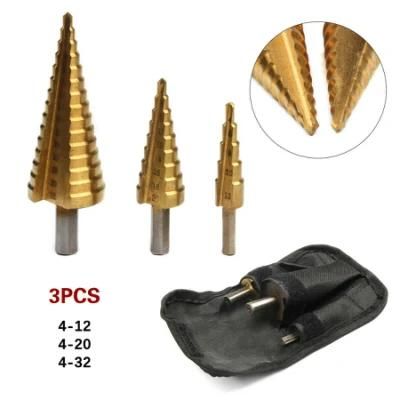 3PCS HSS Step Cone Drill Titanium Steel Metal Hole Cutter Bit Set 4-20mm + Pouch