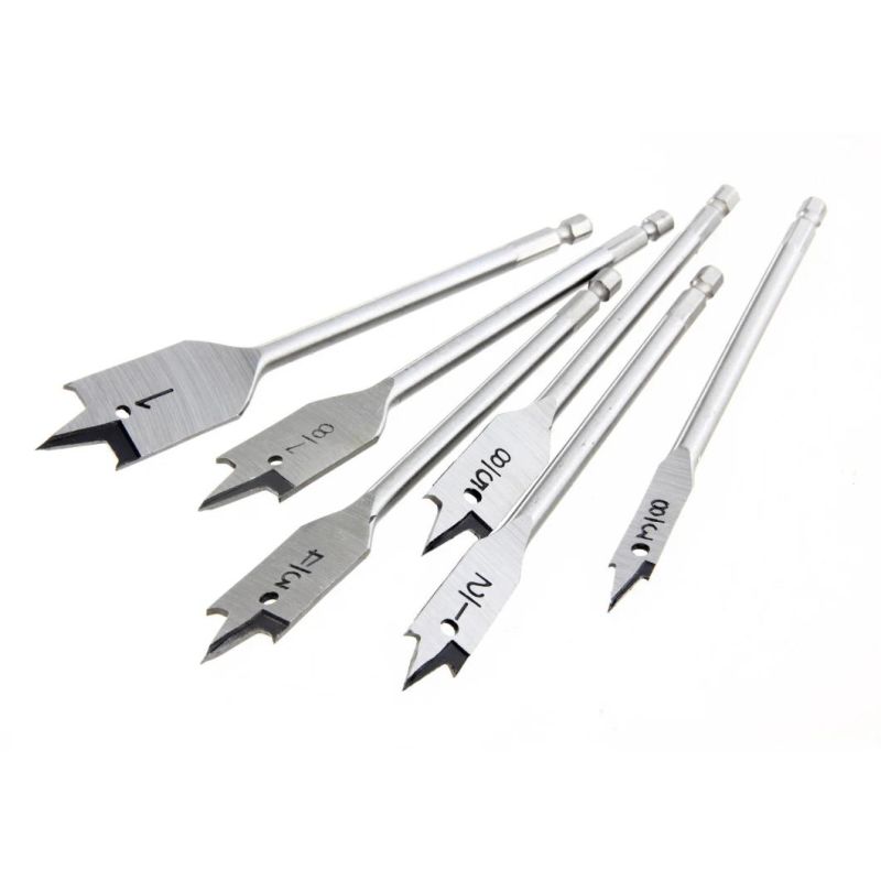 6 Piece Spade Bit Set with Quick Connect, Hole Cutter, Carbon Steel, Woodworking