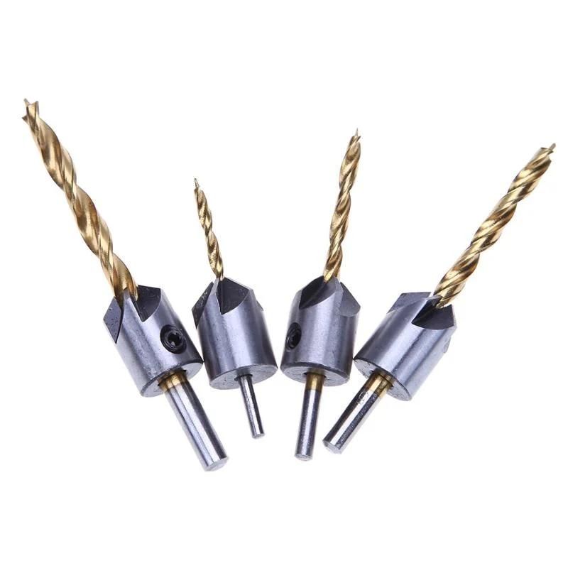 4PCS 3-6mm HSS Drill Bit Set Woodworking Countersink Chamfers Home Hand Tools Carpentry Reamer Woodworking Chamfer End Milling