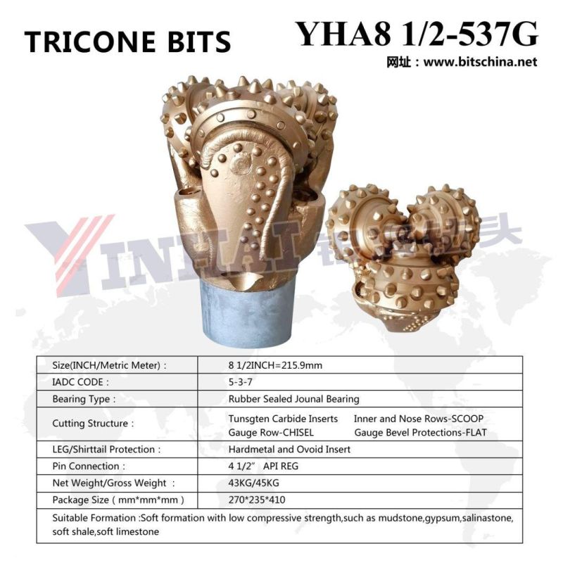 8 1/2 Inch IADC437/537/637 Carbide TCI Tricone Roller Cone Bit/Drill Bit for Water Well Drilling