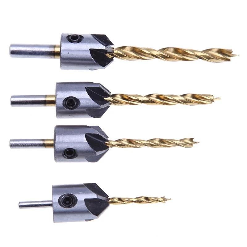 4PCS 3-6mm HSS Drill Bit Set Woodworking Countersink Chamfers Home Hand Tools Carpentry Reamer Woodworking Chamfer End Milling