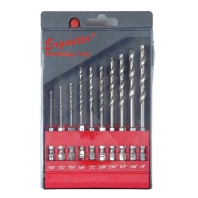 10-Piece Drill Bit Set, High Speed Steel Quick Change 1/4 Inch Hex Shank