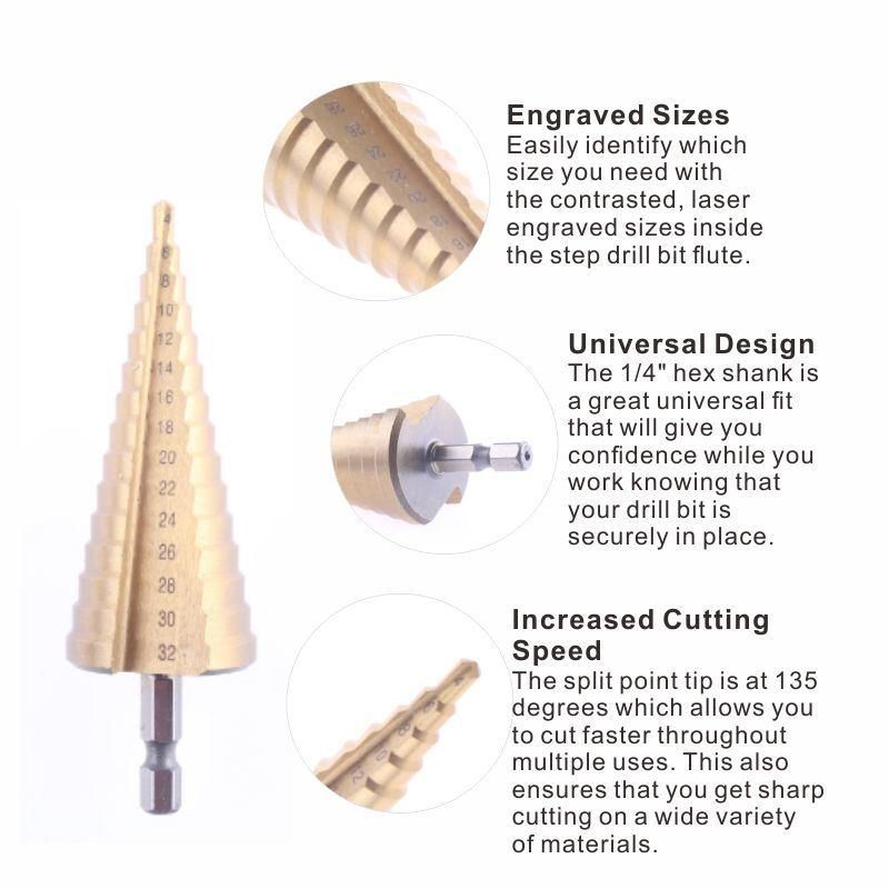 Best Spiral Flute Step Drill Bit Brocas for Metal, Wood