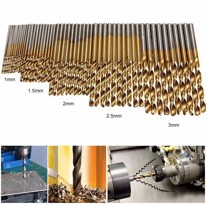 50PCS High Speed Steel Twist Drill 1.0/1.5/2.0/2.5/3.0mm Titanium Coated HSS Drill Woodworking Hand Tools Drill Bit Set