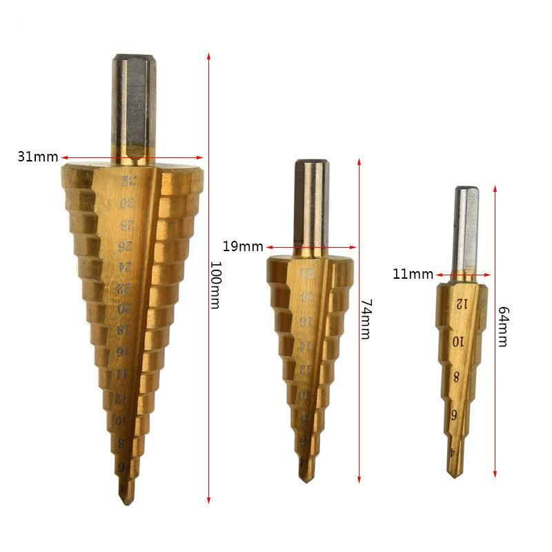 Straight Groove Titanium Coated Step Drill Bits