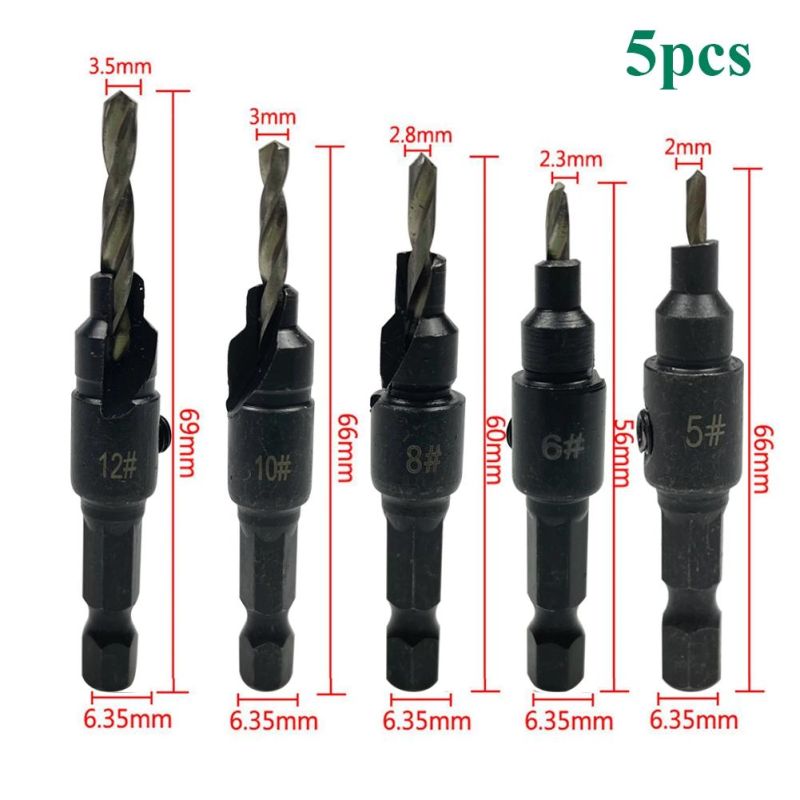 4/5PCS Countersink Drill Woodworking Drill Bit Set Drilling Pilot Holes for Screw Sizes #5 #6 #8 #10 #12 with a Wrench Tools Drill Bit