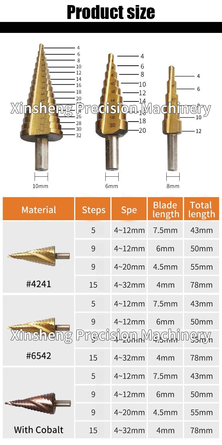 Titanium Coated Straight Flute Spiral Flute HSS M35 Step Drill Bits for Metal Steel Drilling