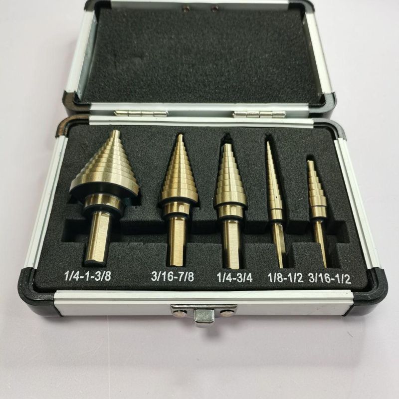 5PCS Hex Shank Straight Flute High Speed Steel Step Drill Bits Hex Shank for Metal Drilling