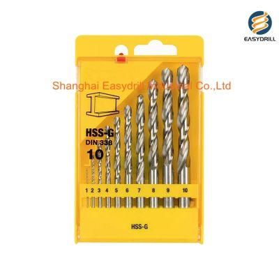 10 PCS Metric DIN338 Fully Ground HSS Twist Drill Bit Set for Metal Stainless Steel Aluminium in Plastic Box (SED-DBS10)