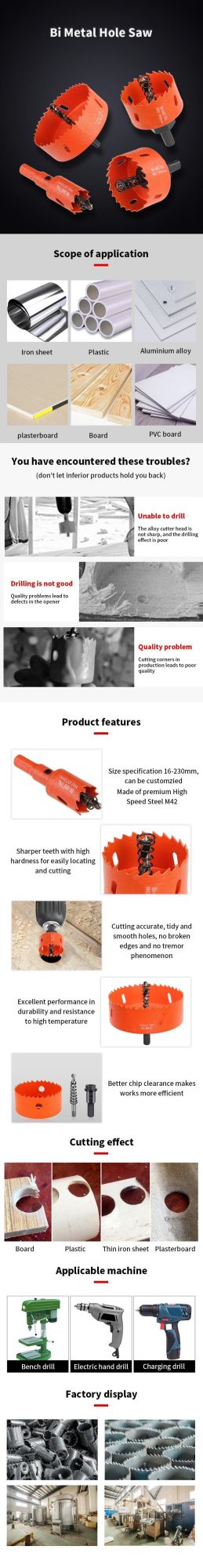 Pilihu Bi-Metal Hole Saw HSS M42 Hole Cutter for Wood, Plastic, Drywall, Plasterboard and Soft Metal Sheet