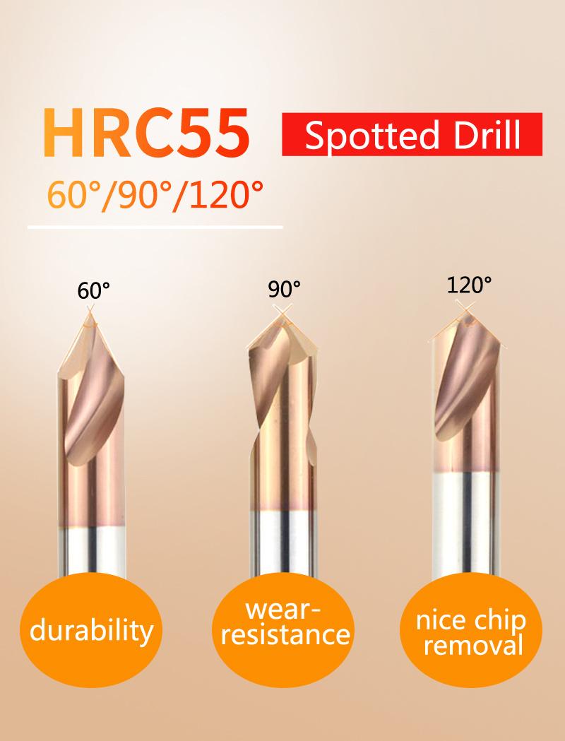 HRC55 D5X50mm-90angle Spotting Drill Bit with Tisialn Coating