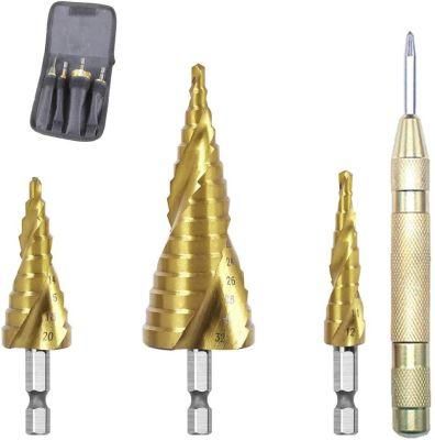 3PCS High Speed Steel Coated Titanium Step Drill Bit with an Automatic Center Punch