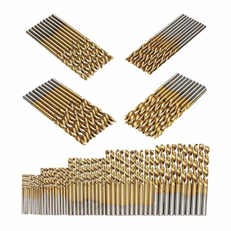 50PCS High Speed Steel Twist Drill 1.0/1.5/2.0/2.5/3.0mm Titanium Coated HSS Drill Woodworking Hand Tools Drill Bit Set