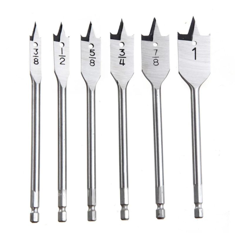 6 Piece Spade Bit Set with Quick Connect, Hole Cutter, Carbon Steel, Woodworking