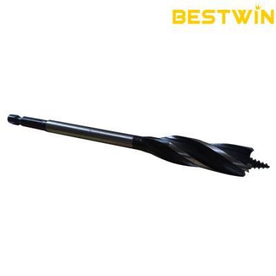 High Carbon Steel Self Tapping Quick Change Hex Shank 4 Flutes Wood Auger Drill Bit
