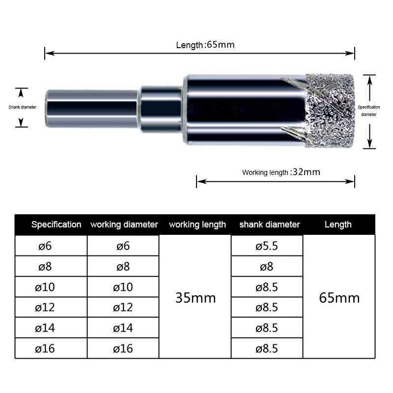 Round Shank Dry Diamond Drill Bits for Granite Ceramic Marble Tile Stone Glass Hard Materials