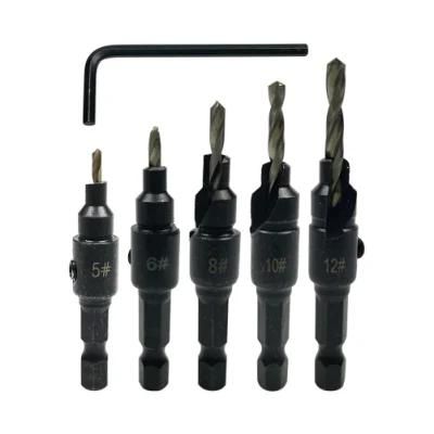 4/5PCS Countersink Drill Woodworking Drill Bit Set Drilling Pilot Holes for Screw Sizes #5 #6 #8 #10 #12 with a Wrench Tools Drill Bit