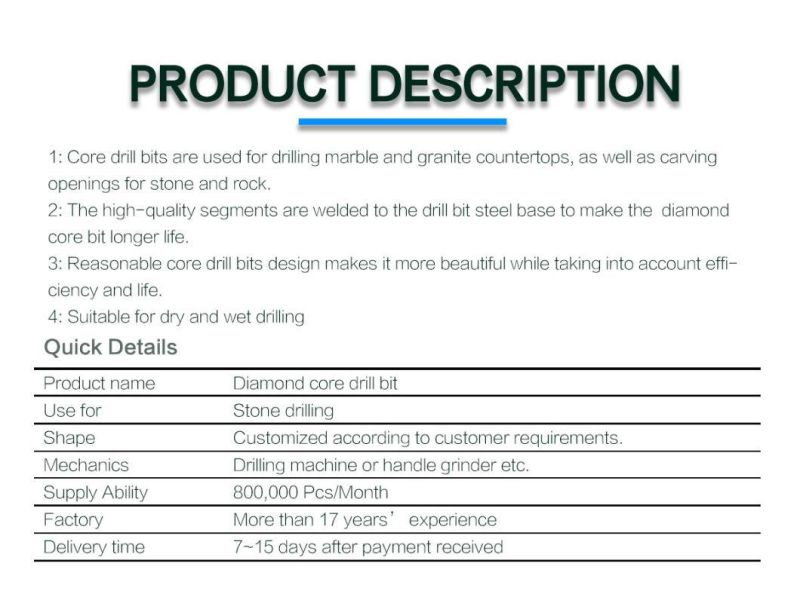 Linsing Universal Wet Drilling Core Bits Diamond Core Bits for Stone&Concrete&Asphalt Drilling