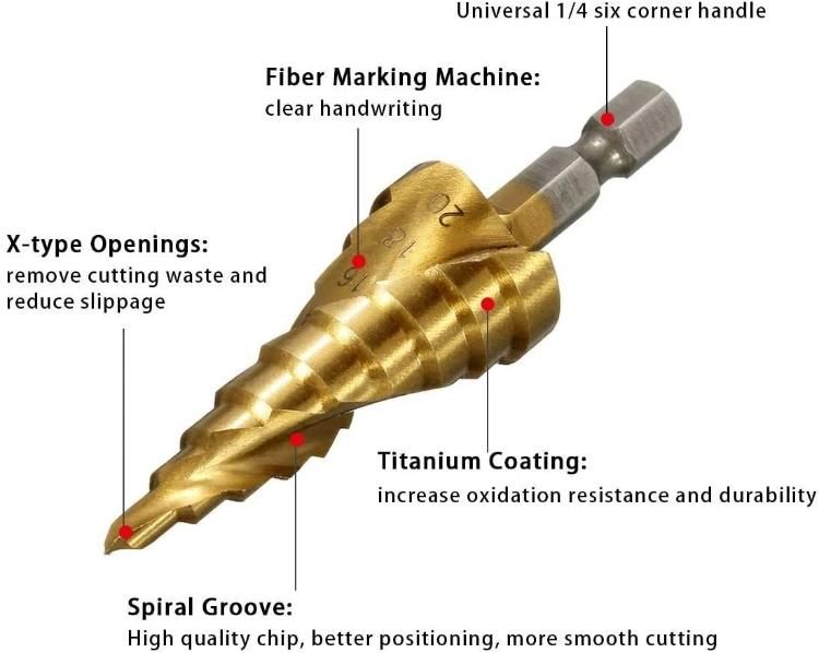 Titanium Metal Hex Step Drill Bits 3-12mm 4-12mm 4-20mm HSS Power Tools HSS Wood Metal Drilling