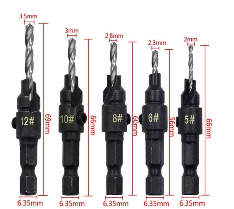 6 Pieces Countersink Woodworking Drill Bit Set for Screw Sizes