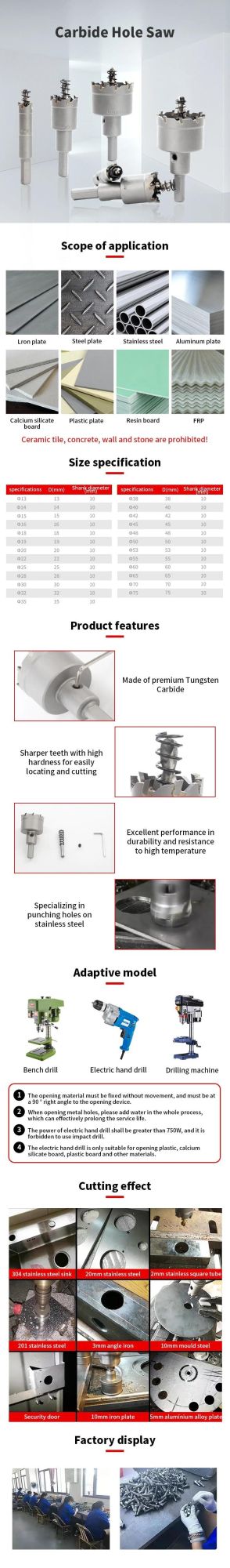 Pilihu Tct Hole Saw with Carbide Tip Used for Drilling Steel Plates Stainless Steel